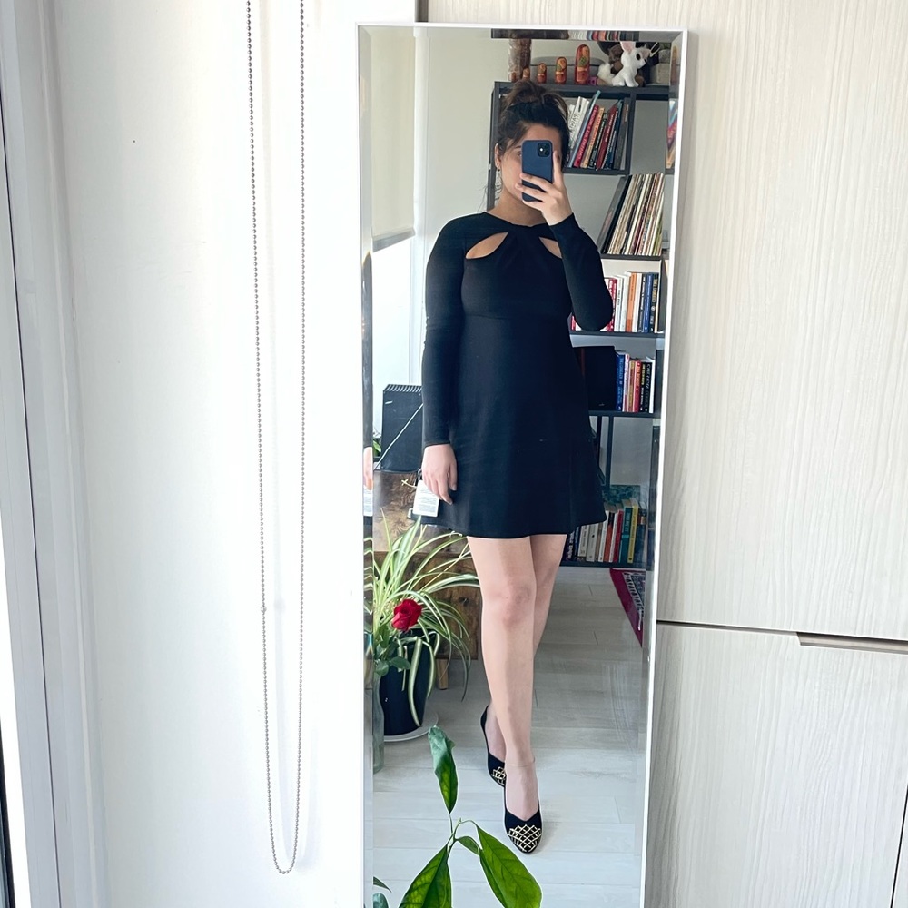 ASOS DESIGN long sleeve twist front detail skater mini dress in black